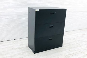 エスキャビネット イトーキ 3段ラテラル書庫 スチール書庫 中古 スチール ブラック 中古オフィス家具 900/450/1100画像