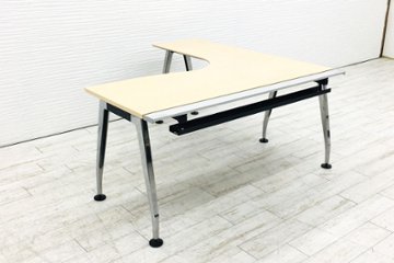 コクヨ サイビ 【2台セット】 SAIBI L型デスク 中古 L字デスク 幅1600 木目天板 中古オフィス家具 1600/1600/720画像