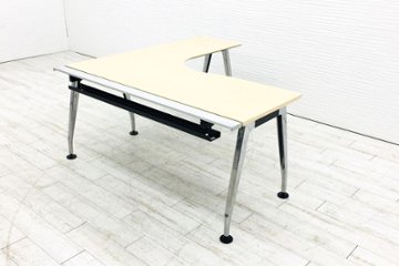 コクヨ サイビ 【2台セット】 SAIBI L型デスク 中古 L字デスク 幅1600 木目天板 中古オフィス家具 1600/1600/720画像