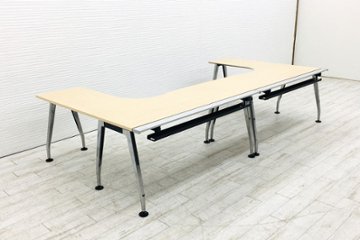 コクヨ サイビ 【2台セット】 SAIBI L型デスク 中古 L字デスク 幅1600 木目天板 中古オフィス家具 1600/1600/720の画像