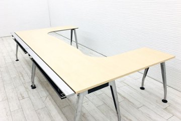 コクヨ サイビ 【2台セット】 SAIBI L型デスク 中古 L字デスク 幅1600 木目天板 中古オフィス家具 1600/1600/720画像