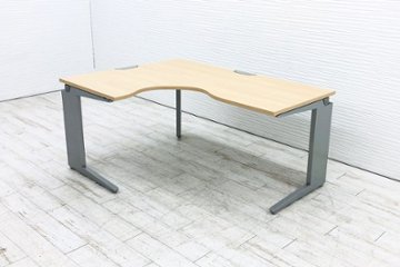 オカムラ L型デスク L字デスク 中古 Ｌ字机 中古デスク 中古オフィス家具 オフィスデスク 事務机 1600/1200/720 左ラウンドの画像