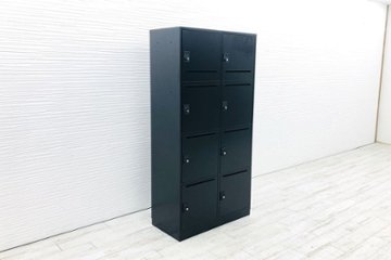 井上金庫 8人用ロッカー 中古 メールボックス モバイル収納 中古オフィス家具 収納家具 ブラック 900/450/1820 ダイヤル錠の画像