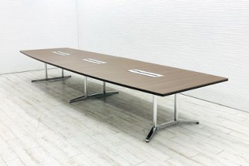 オカムラ ラティオ 中古 舟形天板 ミーティングテーブル 大型会議テーブル 中古オフィス家具 ネオウッドダーク 4800/1500/720の画像