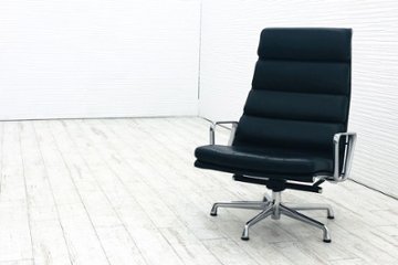 ハーマンミラー ソフトパッドグループチェア ラウンジチェア 中古 4クッション チャールズ&レイ・イームズ Herman Miller 皮革 正規品 固定脚画像