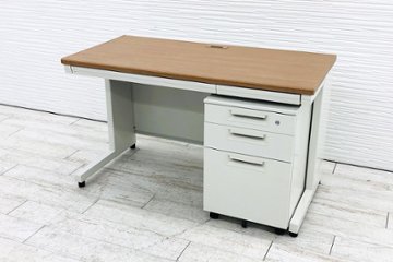 プラス 【デスク+ワゴンセット】 中古 平机 片袖机 中古オフィス家具 1200/600/700 ワゴン/ホワイトの画像