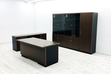 ナイキ 役員家具セット 【5点セット】 両袖机 社長室用 中古デスク 高級家具 エグゼクティブデスク 中古オフィス家具 デスク幅1600の画像