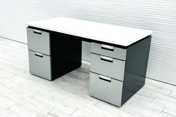 コクヨ デルフィ 中古 両袖デスク 両袖机 役員家具 中古オフィス家具 1400/700/700 天板ホワイト画像