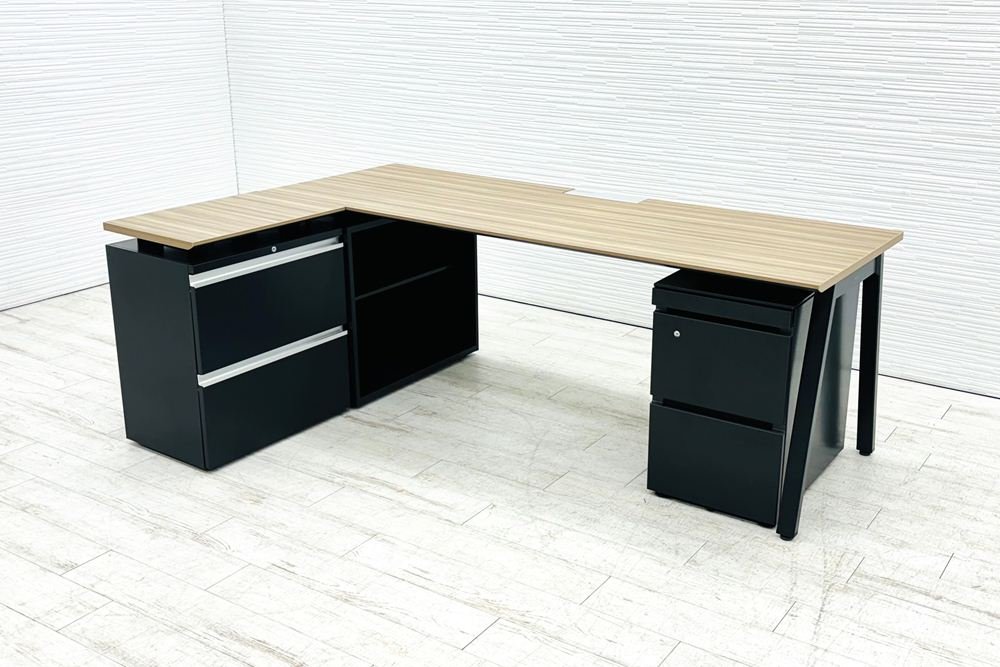 コクヨ サイビ SAIBI 中古 L型デスク L字デスク 幅2000 3段ワゴン付き