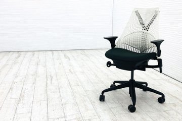 ハーマンミラー セイルチェア 中古 【前傾チルト無】 SAYL Chairs デザインチェア 中古オフィス家具 可動肘 ホワイト/ダークグリーンの画像