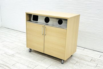 オカムラ トラッシュユニット ダストボックス 中古 キャスター付き ゴミ箱 ごみ箱 中古オフィス家具 ネオウッドライト 1000/520/900の画像