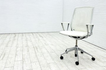 ヴィトラ メダチェア 中古 Vitra MEDA 革 固定肘 中古オフィス家具 デザイナーズチェア ホワイトの画像