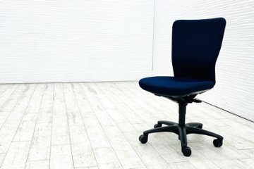 オカムラ カロッツァチェア 中古 OKAMURA Carrozza クッション ブルー ハイバック 肘無 中古オフィス家具 オフィスチェアの画像