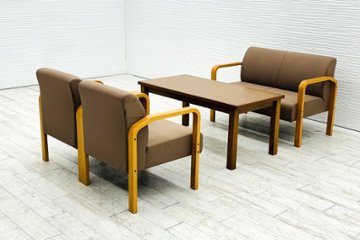 オカムラ L111 簡易応接家具 中古 応接セット 応接ソファ ミーティングスペース 中古オフィス家具 ベージュの画像