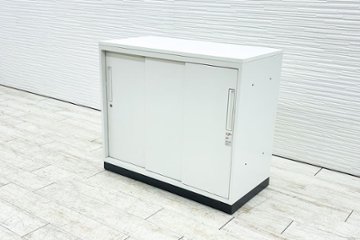 コクヨ エディア スライド書庫 中古 スチール書庫 ホワイト 収納家具 引き違い書庫 中古オフィス家具 900/450/780 シリンダー錠の画像