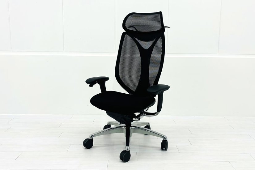 オカムラ サブリナチェア 中古 スマートオペレーション ヘッドレスト 中古オフィス家具 ブラック Sabrina Smart Operation画像