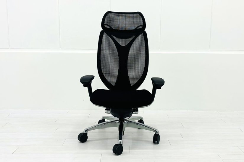 オカムラ サブリナチェア 中古 スマートオペレーション ヘッドレスト 中古オフィス家具 ブラック Sabrina Smart Operation画像