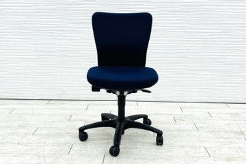 オカムラ カロッツァチェア 中古 OKAMURA Carrozza クッション ブルー ローバック 肘無 中古オフィス家具 オフィスチェア画像