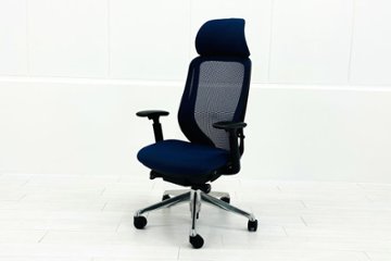 オカムラ シルフィーチェア 中古 2019年製 エクストラハイバック 可動肘 OKAMURA Sylphy 中古オフィス家具 ミディアムブルー画像