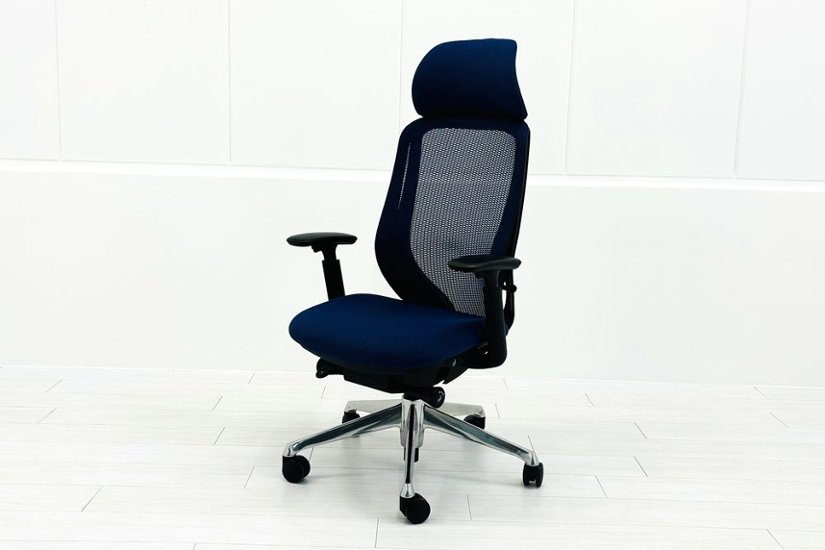 オカムラ シルフィーチェア 中古 2019年製 エクストラハイバック 可動肘 OKAMURA Sylphy 中古オフィス家具 ミディアムブルー画像