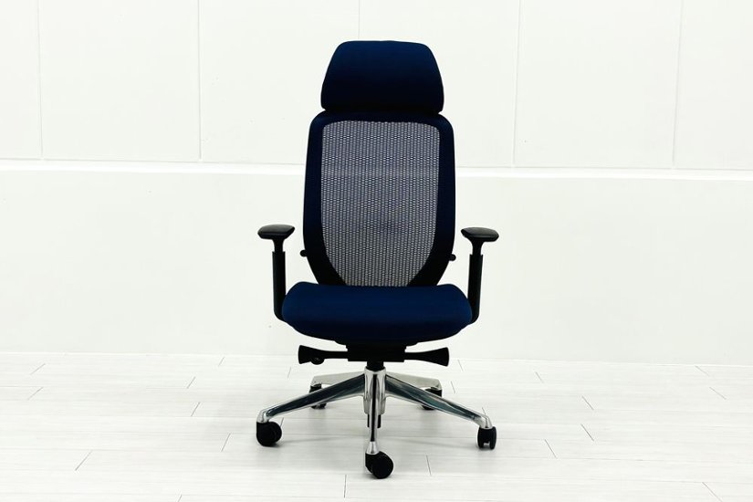 オカムラ シルフィーチェア 中古 2019年製 エクストラハイバック 可動肘 OKAMURA Sylphy 中古オフィス家具 ミディアムブルー画像