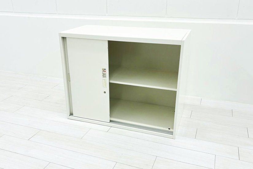 引き違い書庫 スチール スライド書庫 中古 オカムラ 中古キャビネット スチール書庫 中古オフィス家具 ホワイト 900/450/710画像