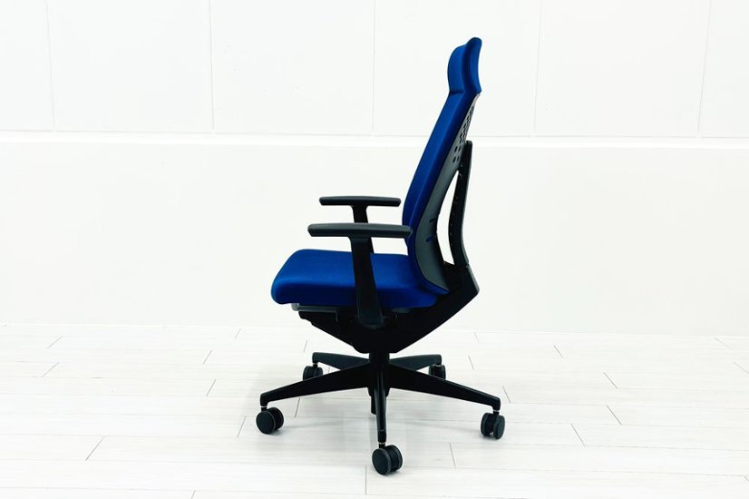 コクヨ ウィザード2 中古 ミドルマネージメントチェア ヘッドレスト付 固定肘  中古オフィス家具 KOKUYO プルシアンブルー画像