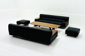 カリモク 応接家具セット 中古 【6点セット】応接ソファ 高級家具 革 レザー 中古オフィス家具の画像