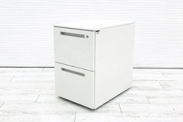 イトーキ CZRシリーズ 2段ワゴン 中古 キャビネット 収納家具 袖机 脇机 ホワイト ワゴン2段 中古オフィス家具 シリンダー錠画像