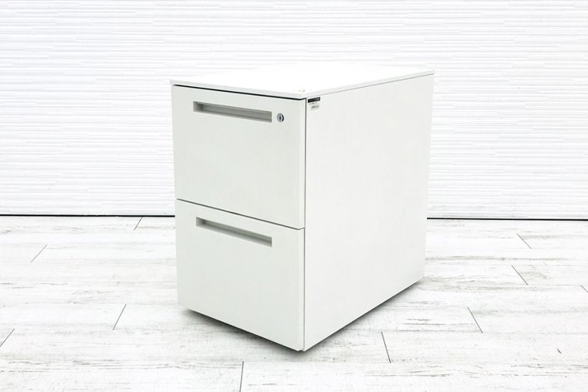 イトーキ CZRシリーズ 2段ワゴン 中古 キャビネット 収納家具 袖机 脇机 ホワイト ワゴン2段 中古オフィス家具 シリンダー錠画像