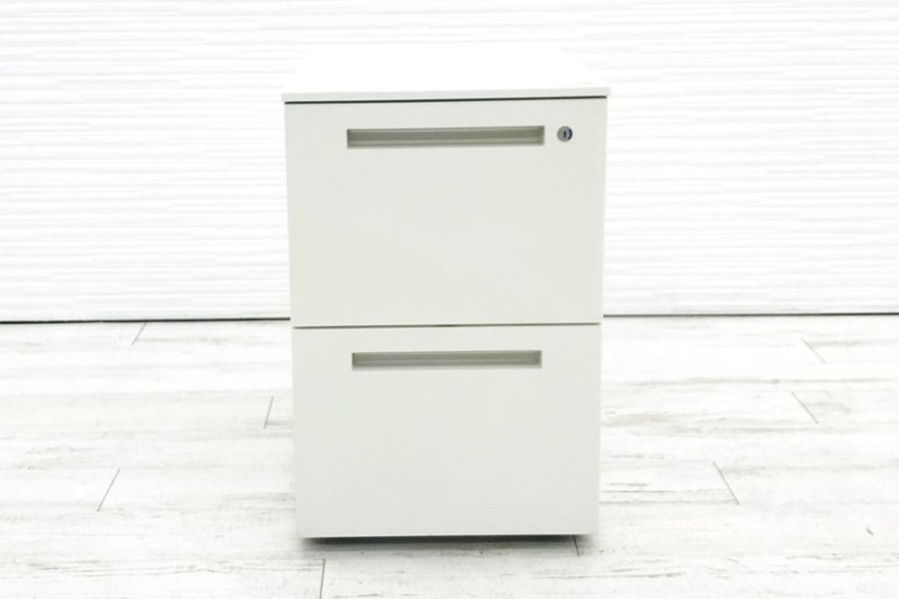 イトーキ CZRシリーズ 2段ワゴン 中古 キャビネット 収納家具 袖机 脇机 ホワイト ワゴン2段 中古オフィス家具 シリンダー錠画像