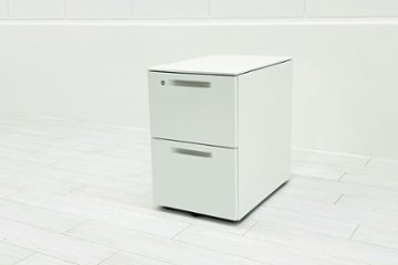 コクヨ ISシリーズ 2段ワゴン 中古 キャビネット 収納家具 袖机 脇机 ホワイト ワゴン2段 中古オフィス家具 シリンダー錠 395/602/600の画像