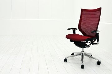 バロンチェア 中古 オカムラ Baron 可動肘 ハイバック 中古オフィス家具 中古オフィスチェア 事務椅子 メッシュチェア レッドの画像