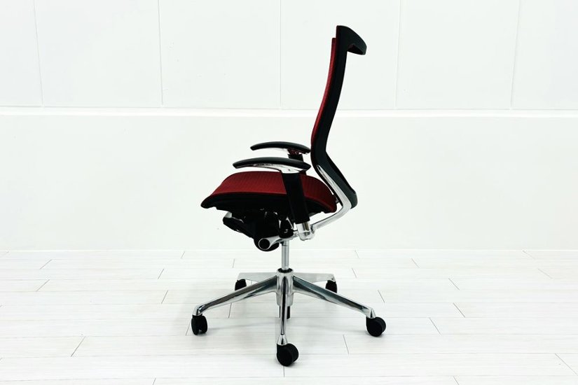 バロンチェア 中古 オカムラ Baron 可動肘 ハイバック 中古オフィス家具 中古オフィスチェア 事務椅子 メッシュチェア レッド画像