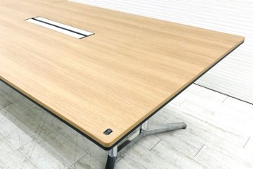 【ポリッシュ脚ピカピカ磨き有！】オカムラ ラティオ 中古 会議テーブル 幅3200 ミーティングテーブル 大型会議机 中古オフィス家具 ネオウッドミディアム 3200/1200/720画像