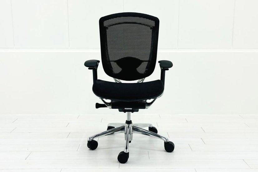 【ポリッシュ脚ピカピカ磨き有！】肘パッド新品交換 コンテッサチェア 中古 オカムラ Contessa 可動肘 中古オフィス家具 ブラック 画像