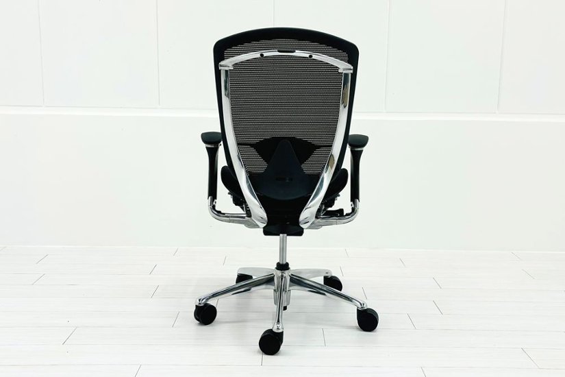 【ポリッシュ脚ピカピカ磨き有！】肘パッド新品交換 コンテッサチェア 中古 オカムラ Contessa 可動肘 中古オフィス家具 ブラック 画像