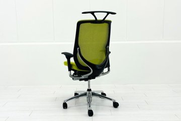 【ポリッシュ脚ピカピカ磨き有！】オカムラ ゼファーチェア 中古 中古オフィス家具 Zephyr 座クッション 背メッシュ 可動肘 グリーン画像