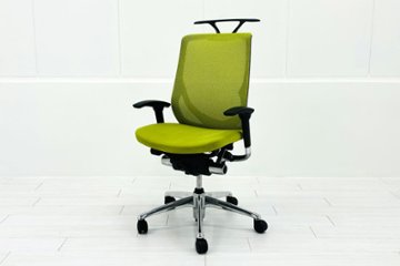 【ポリッシュ脚ピカピカ磨き有！】オカムラ ゼファーチェア 中古 中古オフィス家具 Zephyr 座クッション 背メッシュ 可動肘 グリーン画像