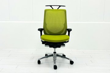 【ポリッシュ脚ピカピカ磨き有！】オカムラ ゼファーチェア 中古 中古オフィス家具 Zephyr 座クッション 背メッシュ 可動肘 グリーン画像