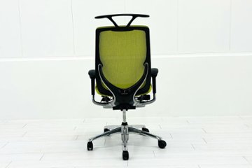 【ポリッシュ脚ピカピカ磨き有！】オカムラ ゼファーチェア 中古 中古オフィス家具 Zephyr 座クッション 背メッシュ 可動肘 グリーン画像