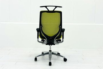 【ポリッシュ脚ピカピカ磨き有！】オカムラ ゼファーチェア 中古 中古オフィス家具 Zephyr 座クッション 背メッシュ 可動肘 グリーン画像