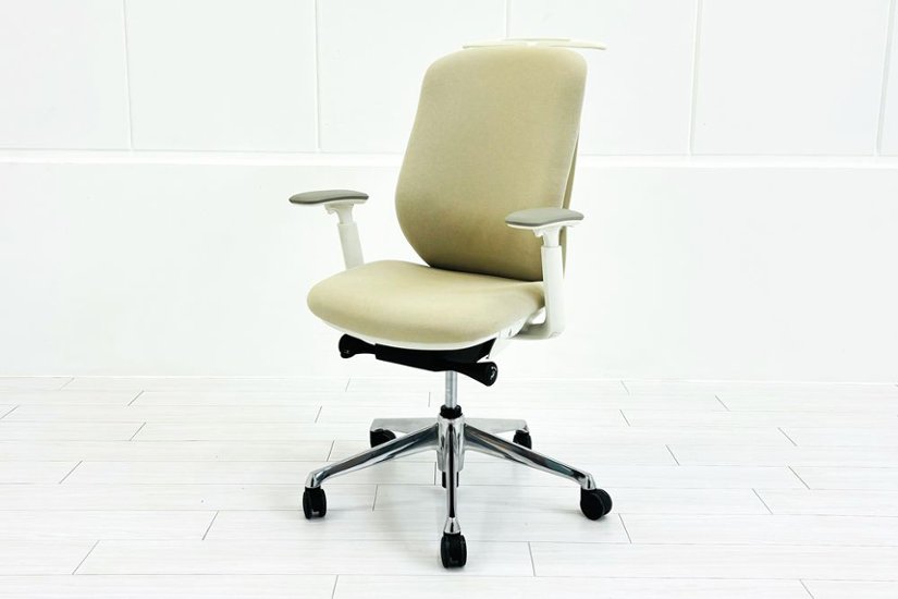 【ポリッシュ脚ピカピカ磨き有！】オカムラ シルフィーチェア 中古 2021年製 ハイバック 可動肘 OKAMURA Sylphy クッション 中古オフィス家具 ベージュ画像