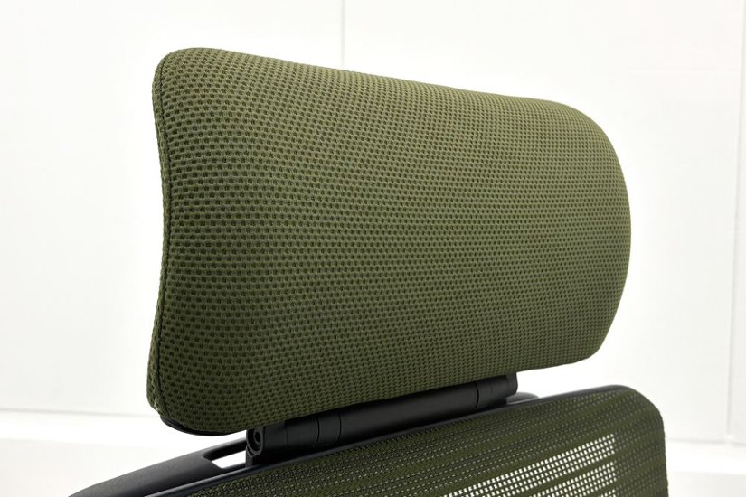 オカムラ コーラルチェア 中古 コーラル エクストラハイバック メッシュ 可動肘 ヘッドレスト付 中古オフィス家具 ダークグリーン画像