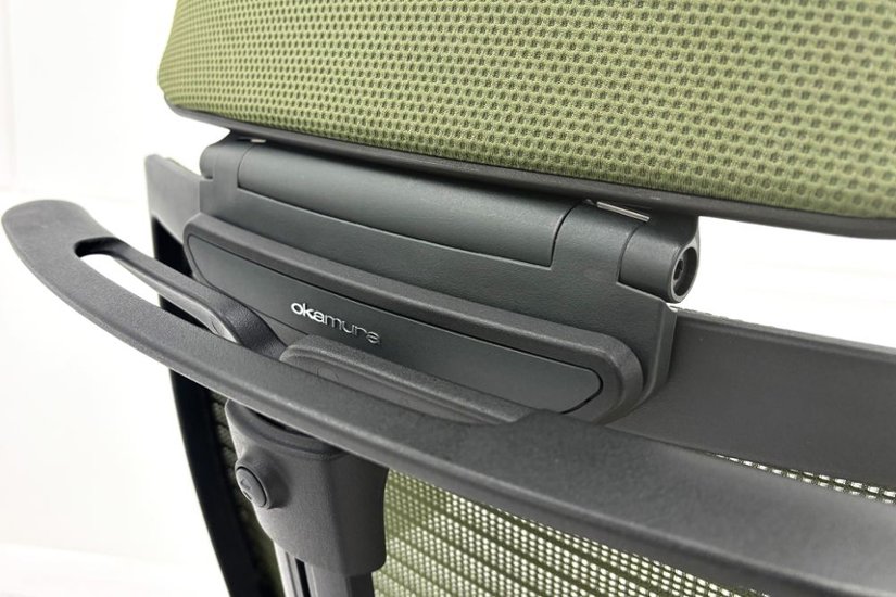 オカムラ コーラルチェア 中古 コーラル エクストラハイバック メッシュ 可動肘 ヘッドレスト付 中古オフィス家具 ダークグリーン画像