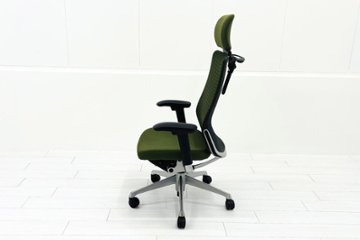 オカムラ コーラルチェア 中古 コーラル エクストラハイバック メッシュ 可動肘 ヘッドレスト付 中古オフィス家具 ダークグリーン画像