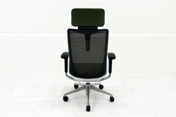 オカムラ コーラルチェア 中古 コーラル エクストラハイバック メッシュ 可動肘 ヘッドレスト付 中古オフィス家具 ダークグリーン画像