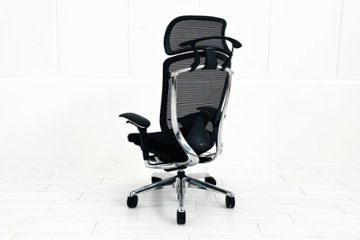 【ポリッシュ脚ピカピカ磨き有！】オカムラ コンテッサセコンダ 大型ヘッドレスト付 Contessa seconda 2018年製 中古 中古オフィス家具 ブラック画像