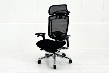 【ポリッシュ脚ピカピカ磨き有！】オカムラ コンテッサセコンダ 大型ヘッドレスト付 Contessa seconda 2018年製 中古 中古オフィス家具 ブラック画像