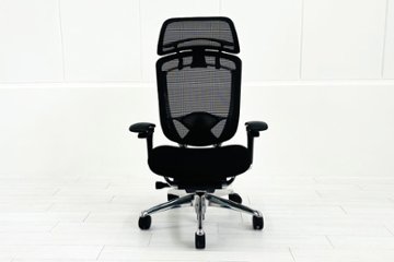 【ポリッシュ脚ピカピカ磨き有！】オカムラ コンテッサセコンダ 大型ヘッドレスト付 Contessa seconda 2018年製 中古 中古オフィス家具 ブラック画像